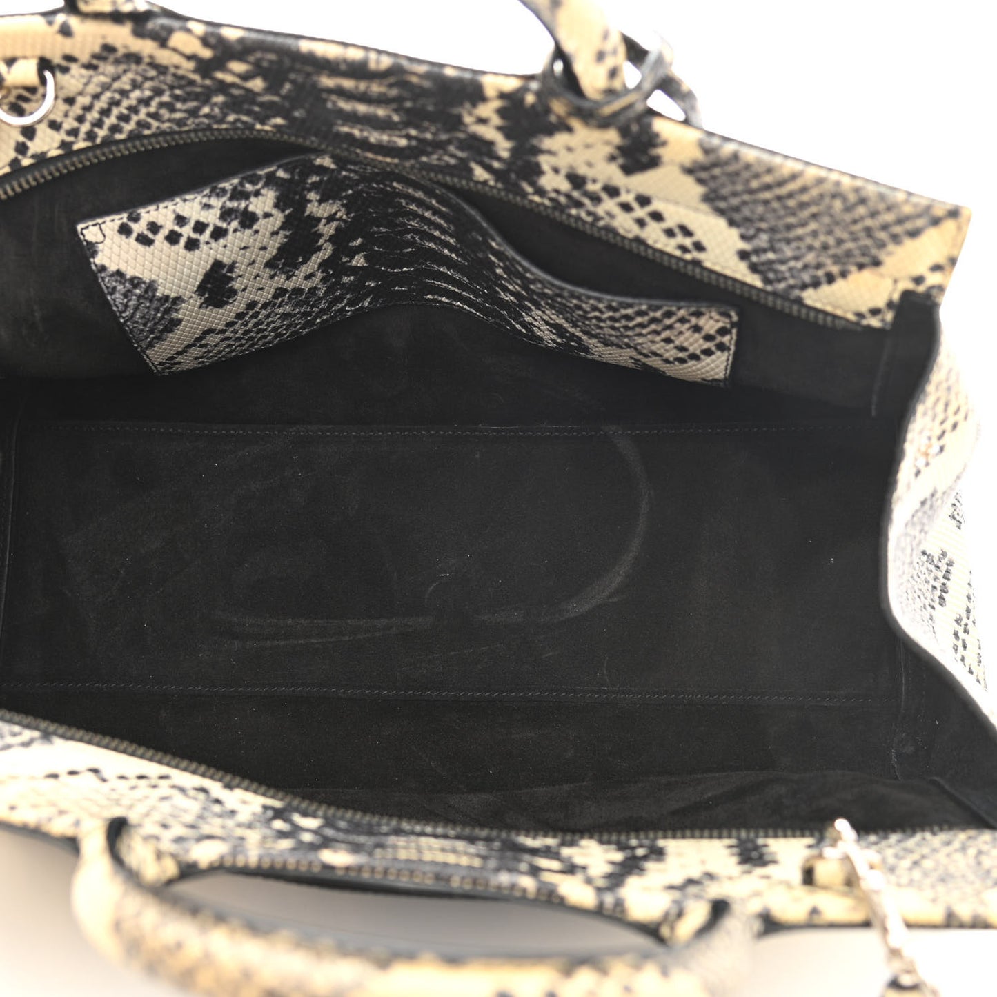 Calfskin Snakesin Embossed Small Cabas Rive Gauche Black White