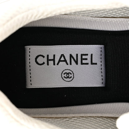 Chanel Fabric Laminated Calfskin Stretch CC Womens Sneakers 40 White Silver 9 of 10