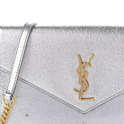 Saint Laurent Metallic Calfskin Monogram Envelope Chain Wallet Platine 11 of 12