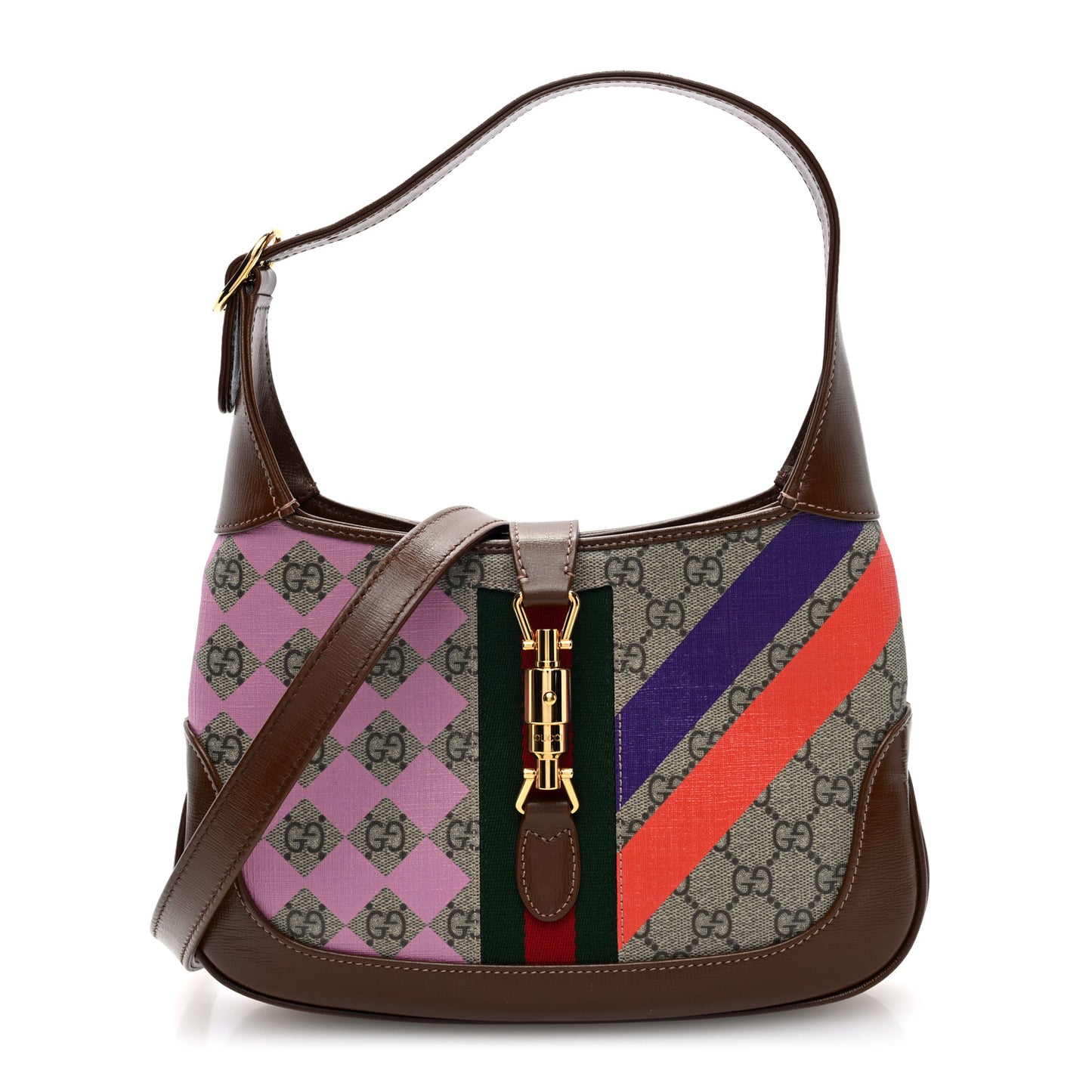 GG Supreme Monogram Azalea Calfskin Print Web Small Jackie 1961 Hobo Multicolor
