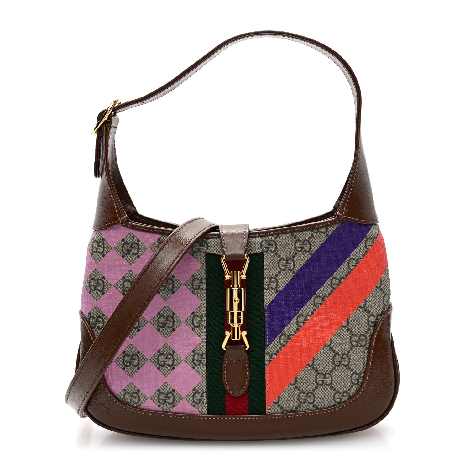 Gucci GG Supreme Monogram Azalea Calfskin Print Web Small Jackie 1961 Hobo Multicolor 1 of 10