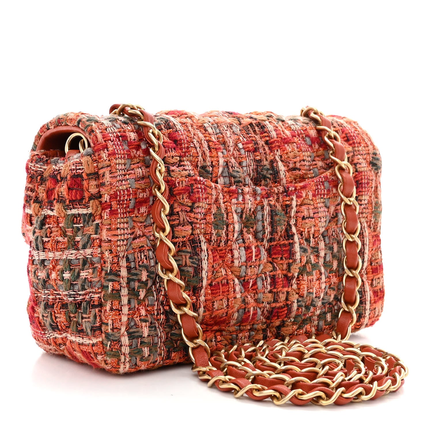 Chanel Tweed Quilted Mini Rectangular Flap Orange Multicolor 3 of 11