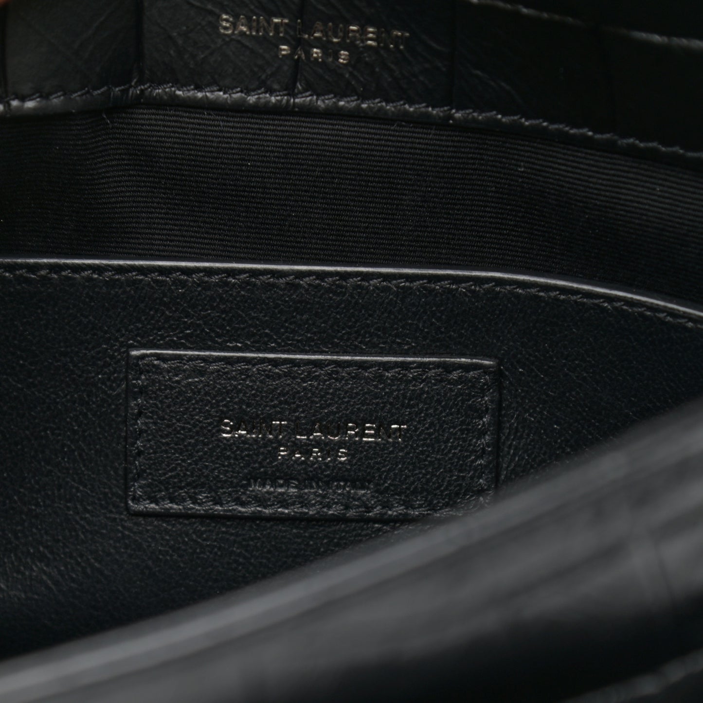 Calfskin Crocodile Embossed Matelasse Monogram Baby Niki Chain Satchel Black