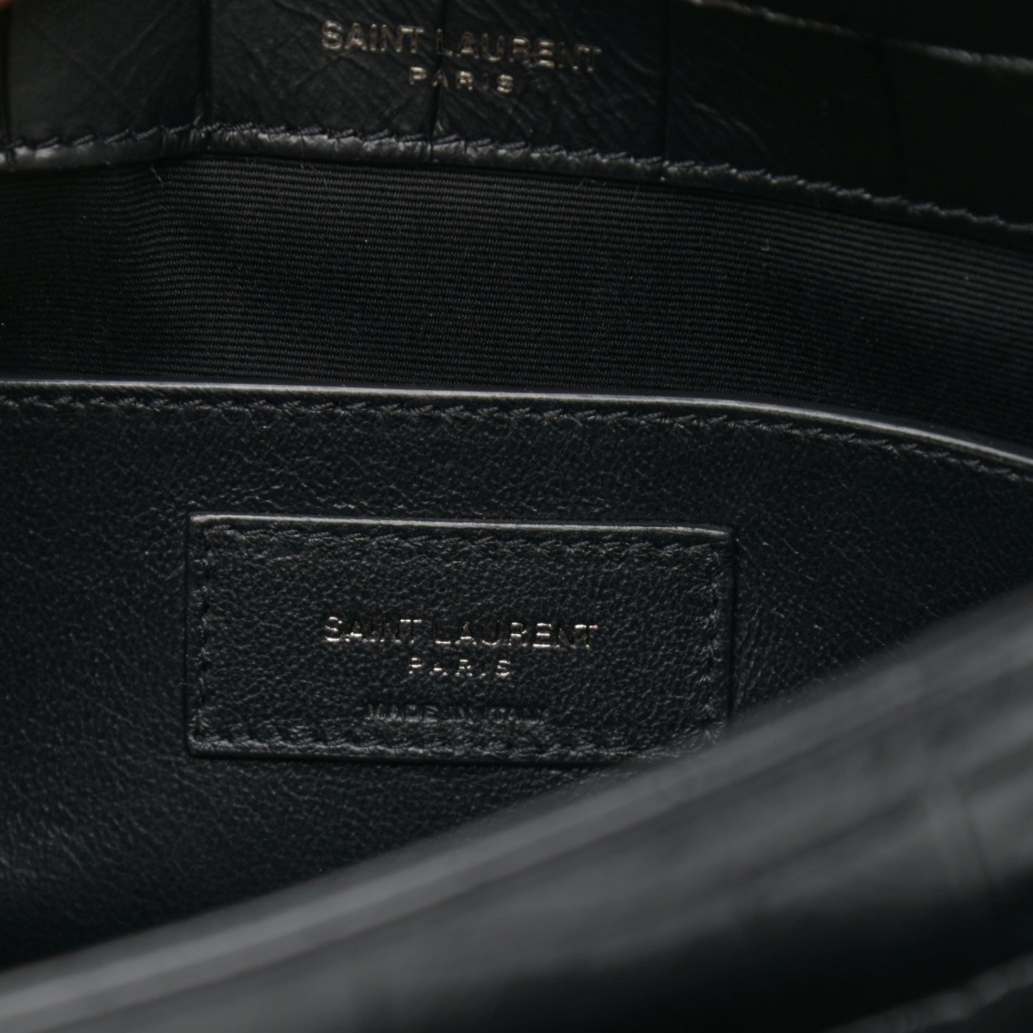 Saint Laurent Calfskin Crocodile Embossed Matelasse Monogram Baby Niki Chain Satchel Black 7 of 12