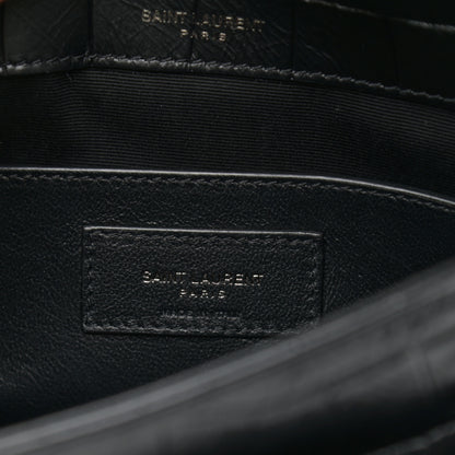 Saint Laurent Calfskin Crocodile Embossed Matelasse Monogram Baby Niki Chain Satchel Black 7 of 12