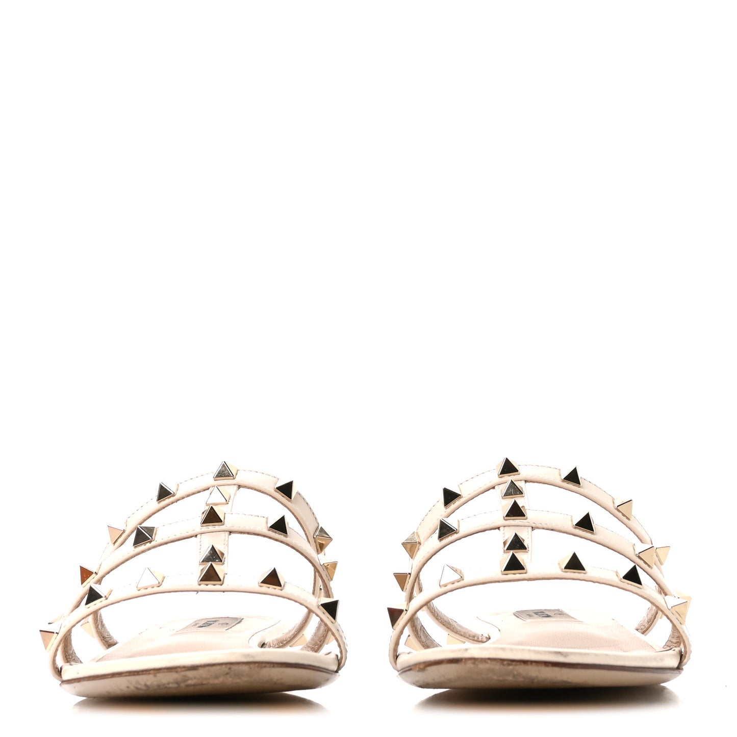 Nappa Rockstud Caged Flat Slide Sandals 40 Light Ivory