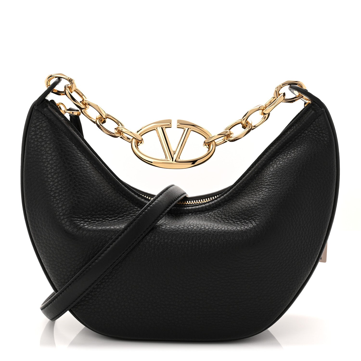 Valentino Garavani Grainy Calfskin Small Vlogo Moon Hobo Bag Black 1 of 9