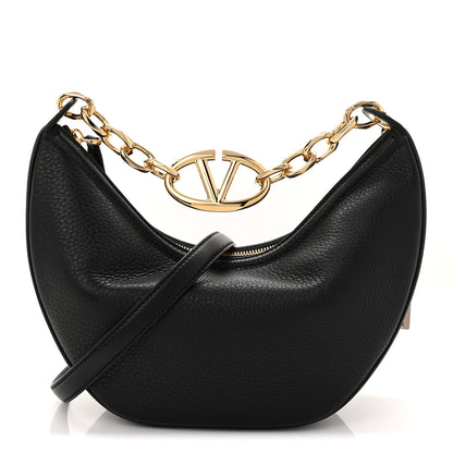 Valentino Garavani Grainy Calfskin Small Vlogo Moon Hobo Bag Black 1 of 9