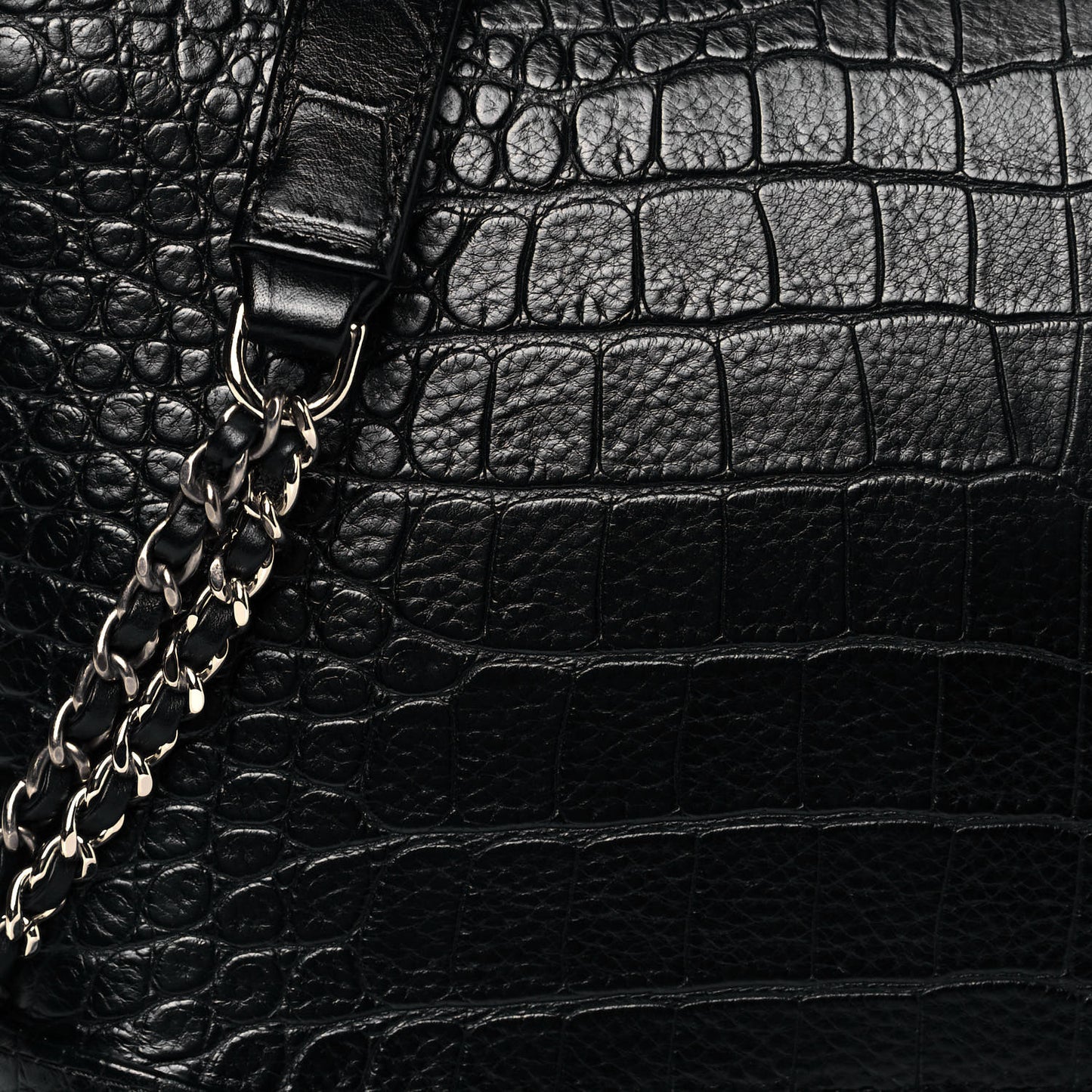 Crocodile Embossed Calfskin Medium Gabrielle Cocodile Hobo Black