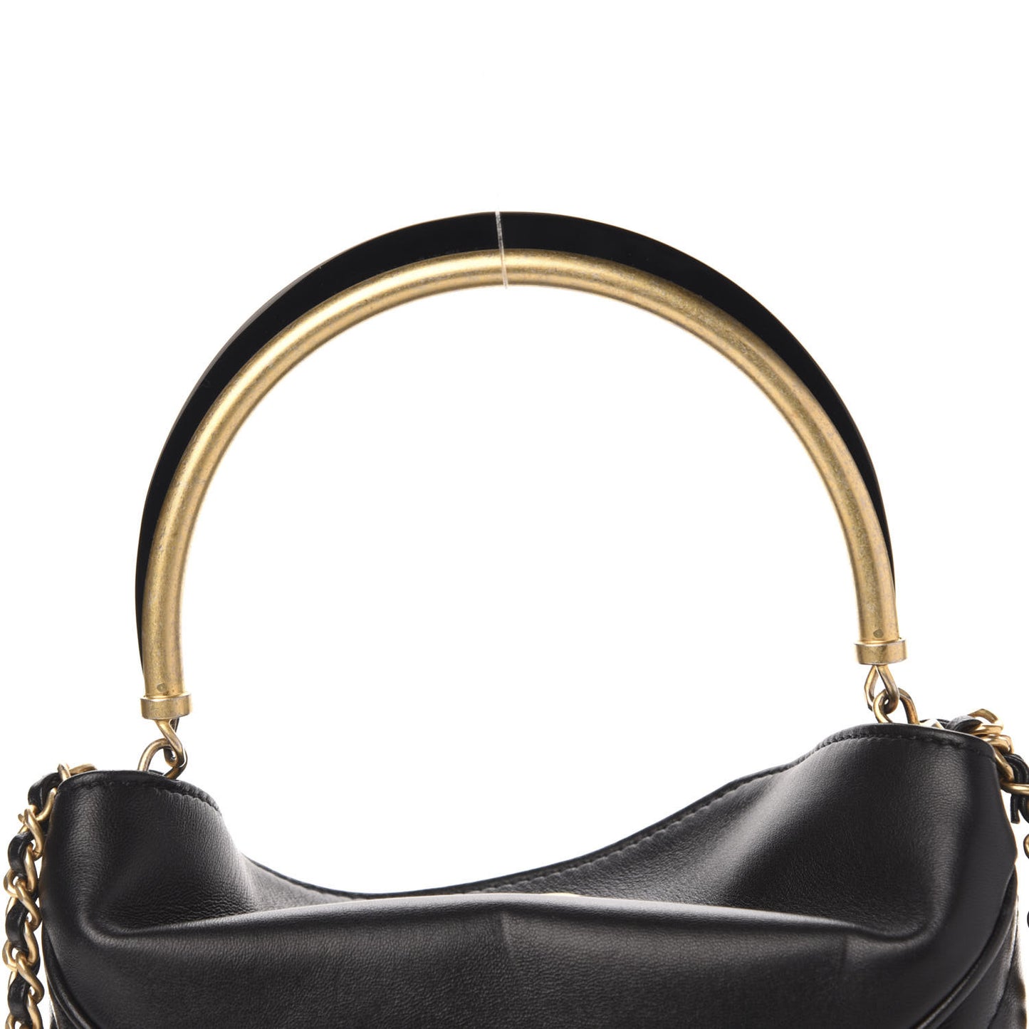 Lambskin Chevron Quilted Handle With Chic Bucket Bag Black