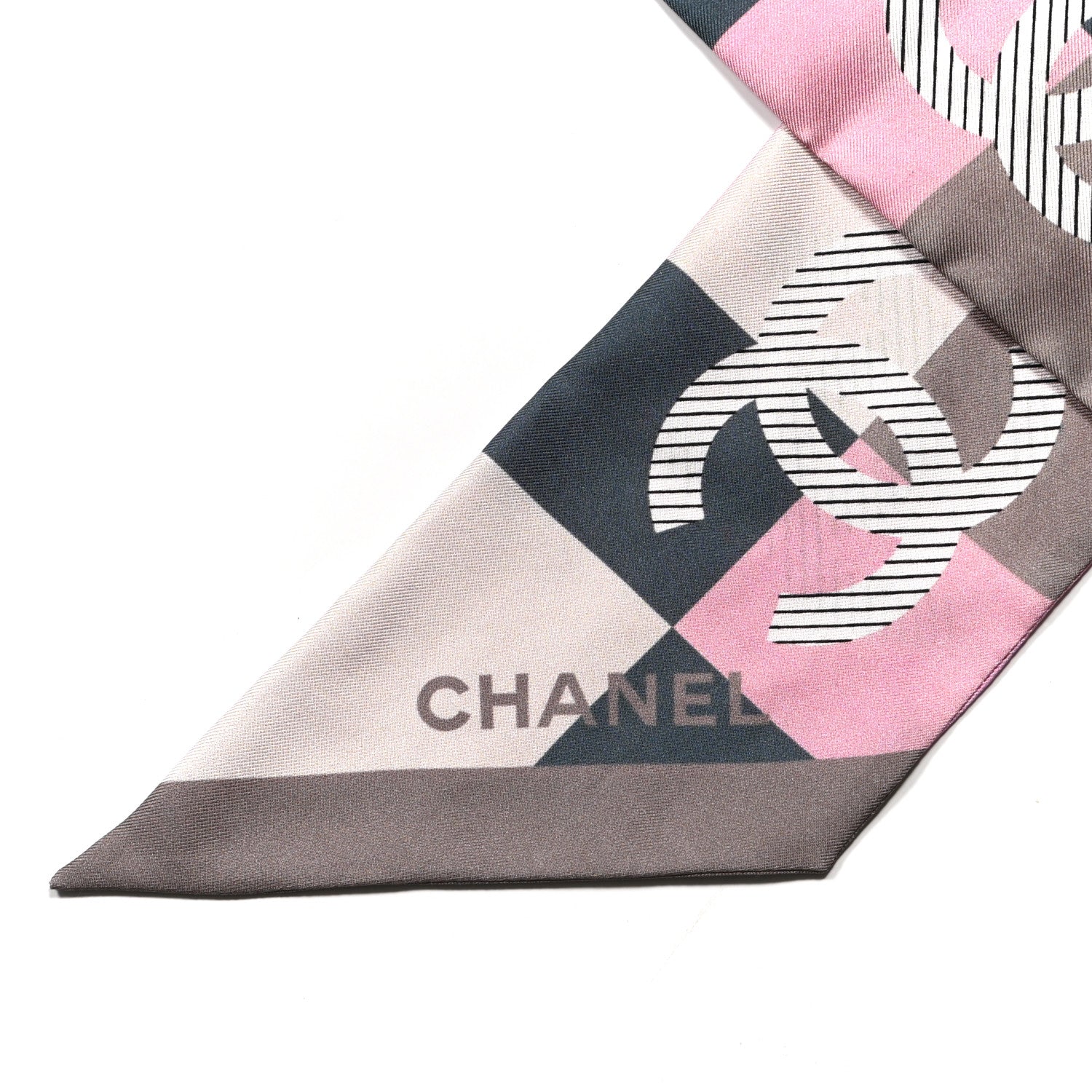 Chanel Silk Logo Bandeau Scarf Pink Black Multicolor 2 of 4