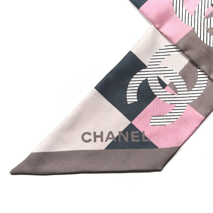 Chanel Silk Logo Bandeau Scarf Pink Black Multicolor 2 of 4