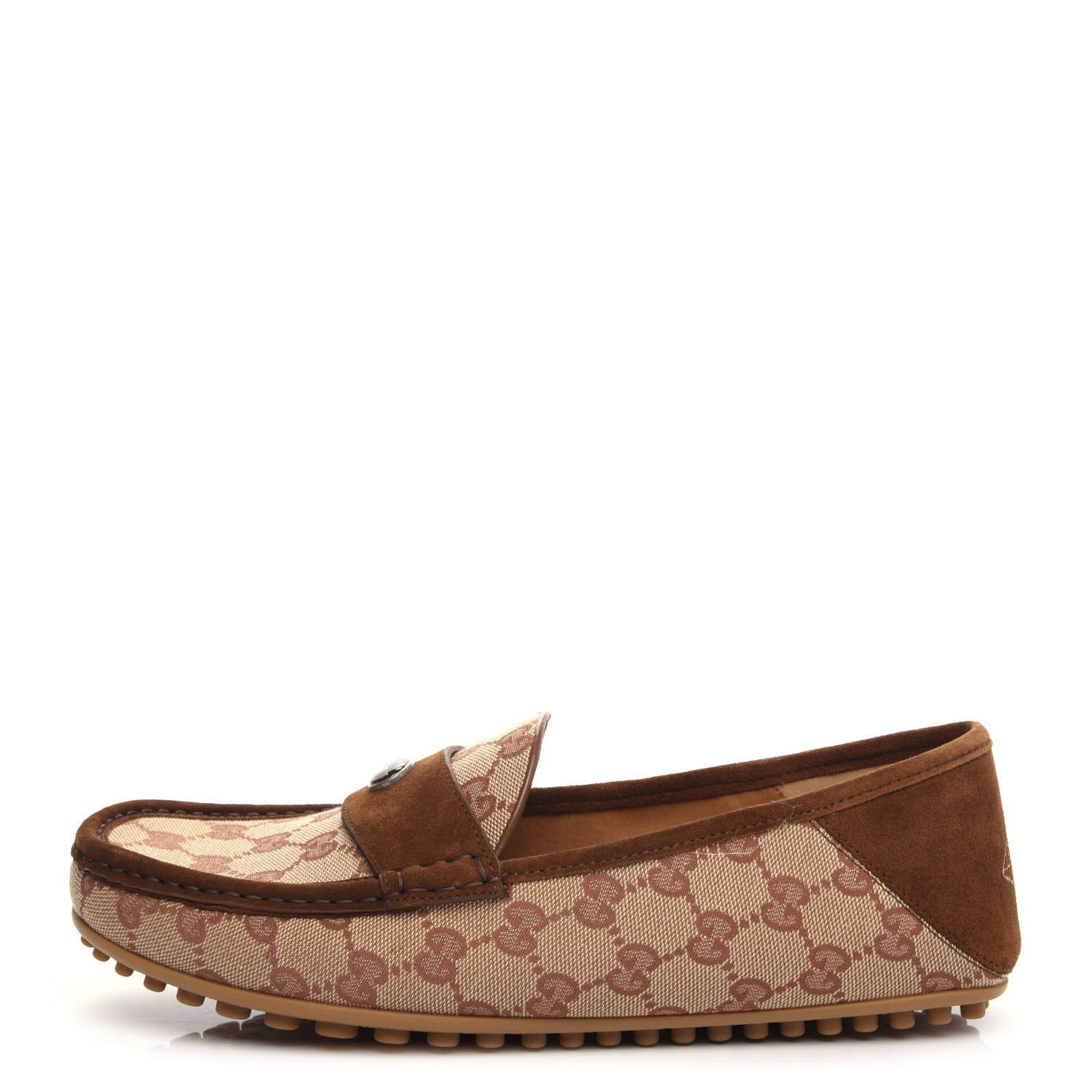 Gucci GG Monogram Suede Mens Driver Loafers 8 Beige Ruggine Cuir 1 of 11