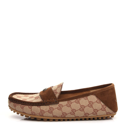 Gucci GG Monogram Suede Mens Driver Loafers 8 Beige Ruggine Cuir 1 of 11