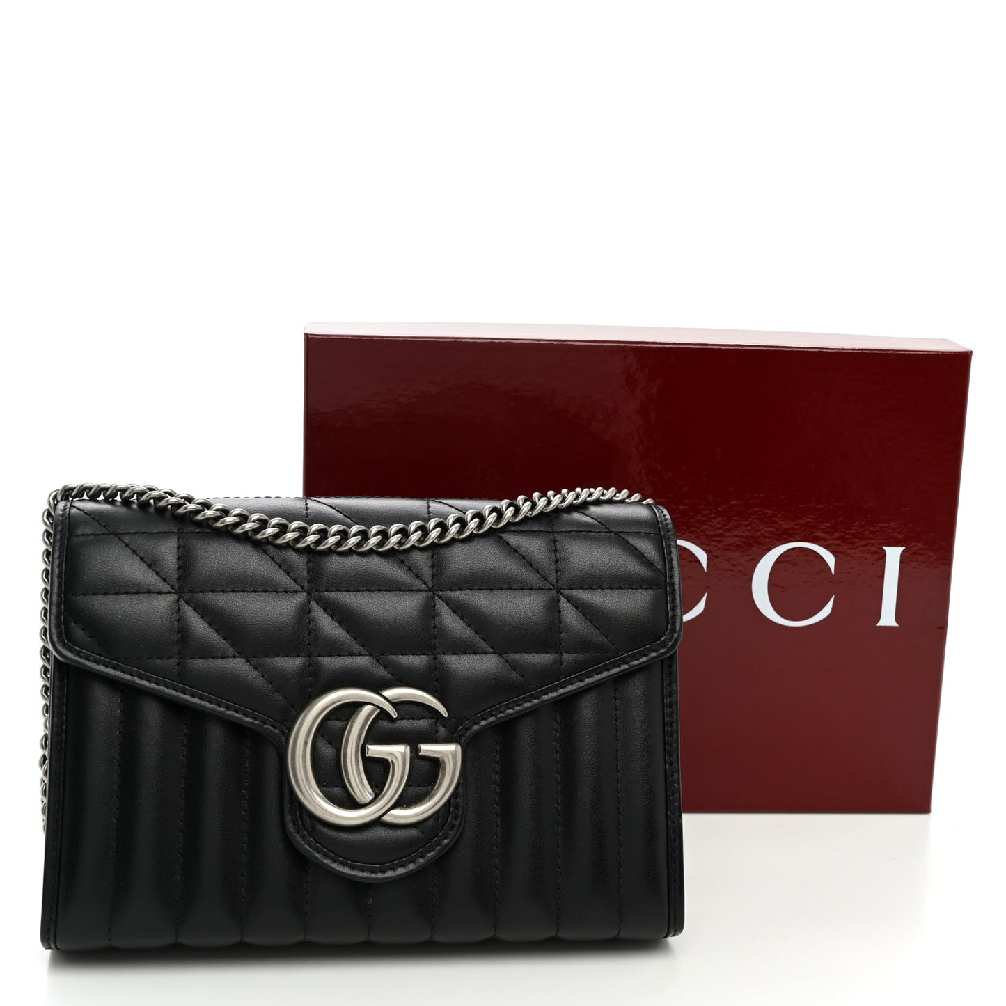 Calfskin Matelasse Aria GG Marmont Chain Wallet Black
