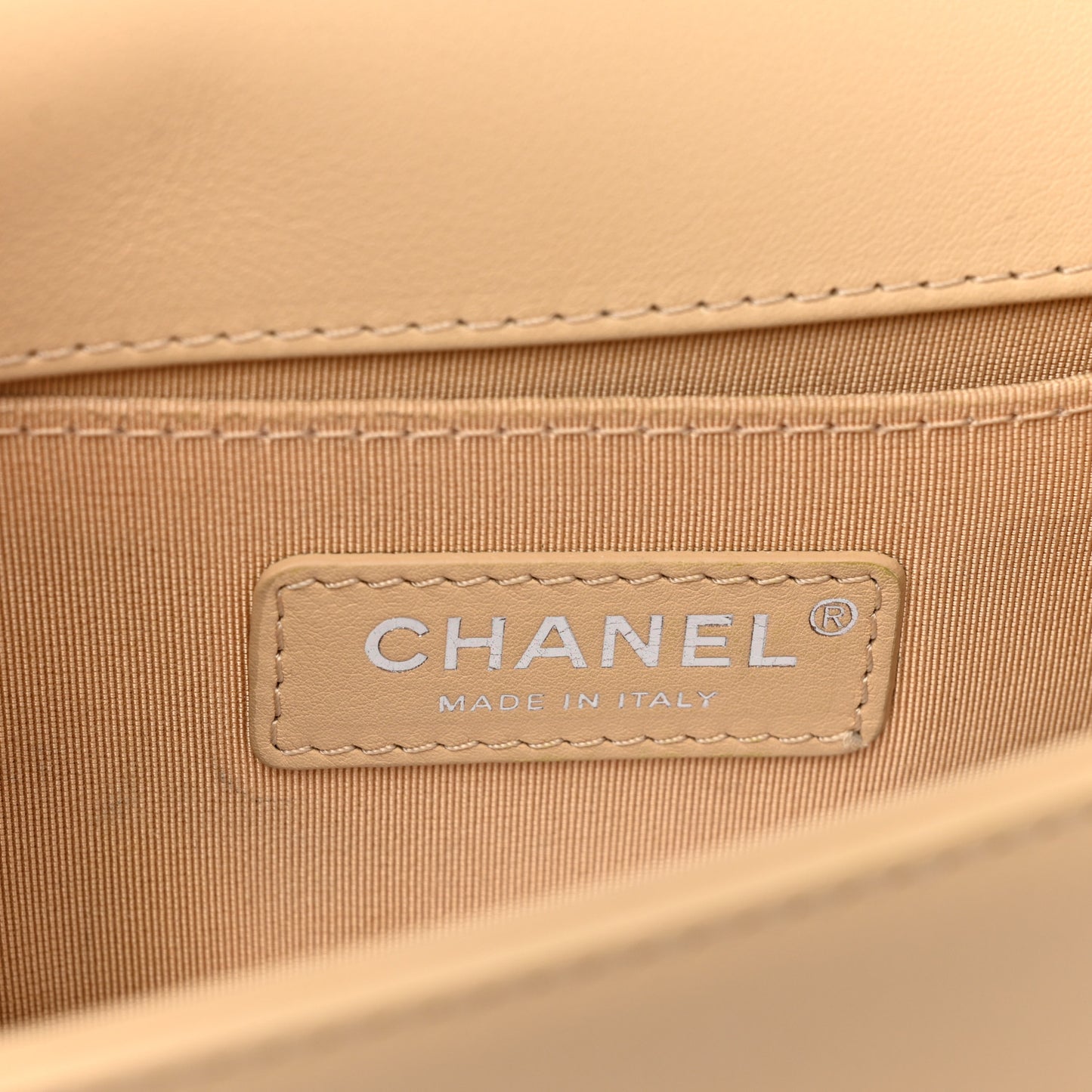 Calfskin Quilted Small Boy Flap Beige