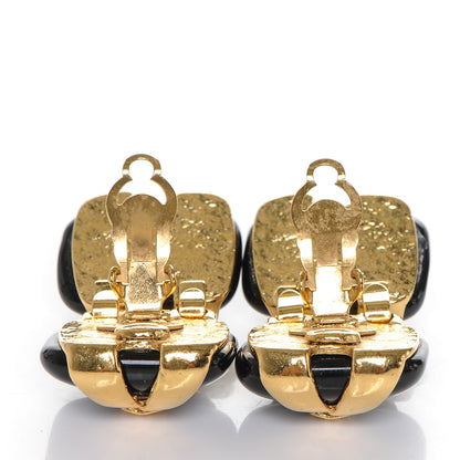 Chanel CC Clip On Drop Earrings Gold Black 3 of 4