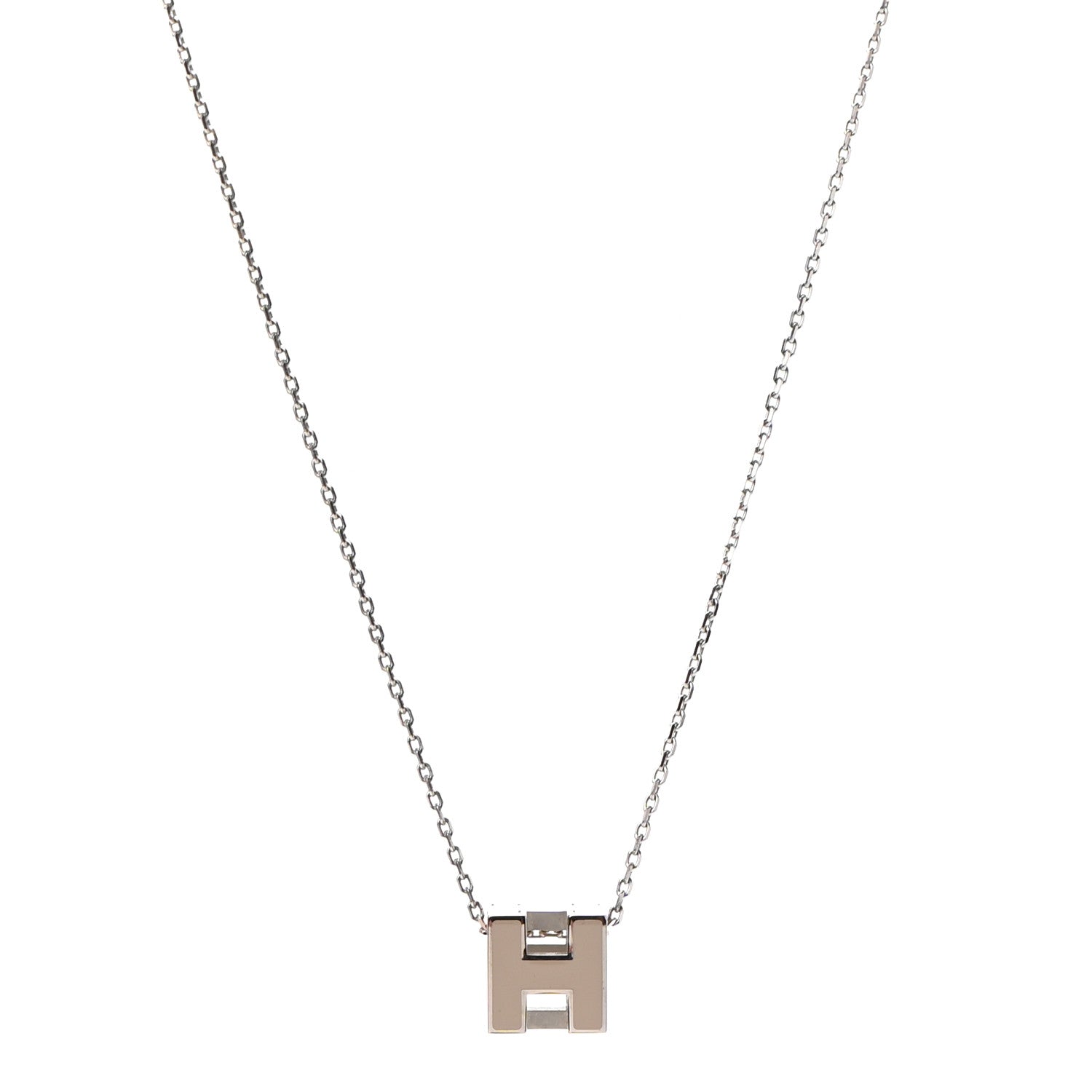 Hermes Lacquered Palladium Cage d'H Pendant Necklace Marron Glace 1 of 6