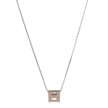 Hermes Lacquered Palladium Cage d'H Pendant Necklace Marron Glace 1 of 6