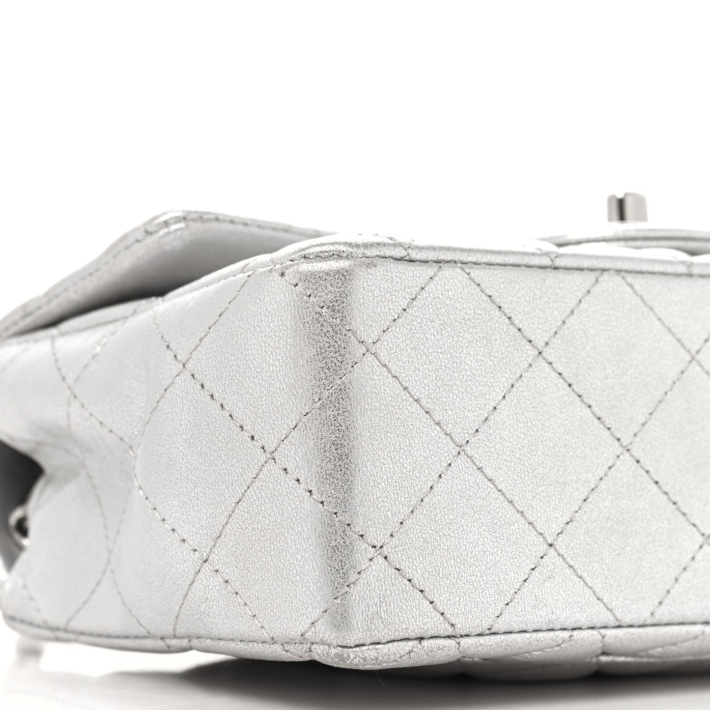 Metallic Lambskin Quilted Mini Rectangular Flap Silver