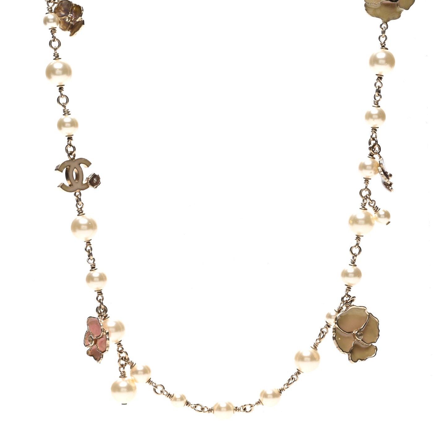 Pearl Enamel CC Camellia Necklace Gold Beige