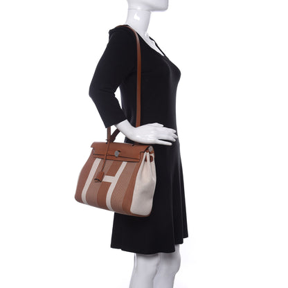 Hermes Vache Hunter Toile H Vibration Herbag Zip Retourne 31 PM Fauve Ecru Beige 2 of 12