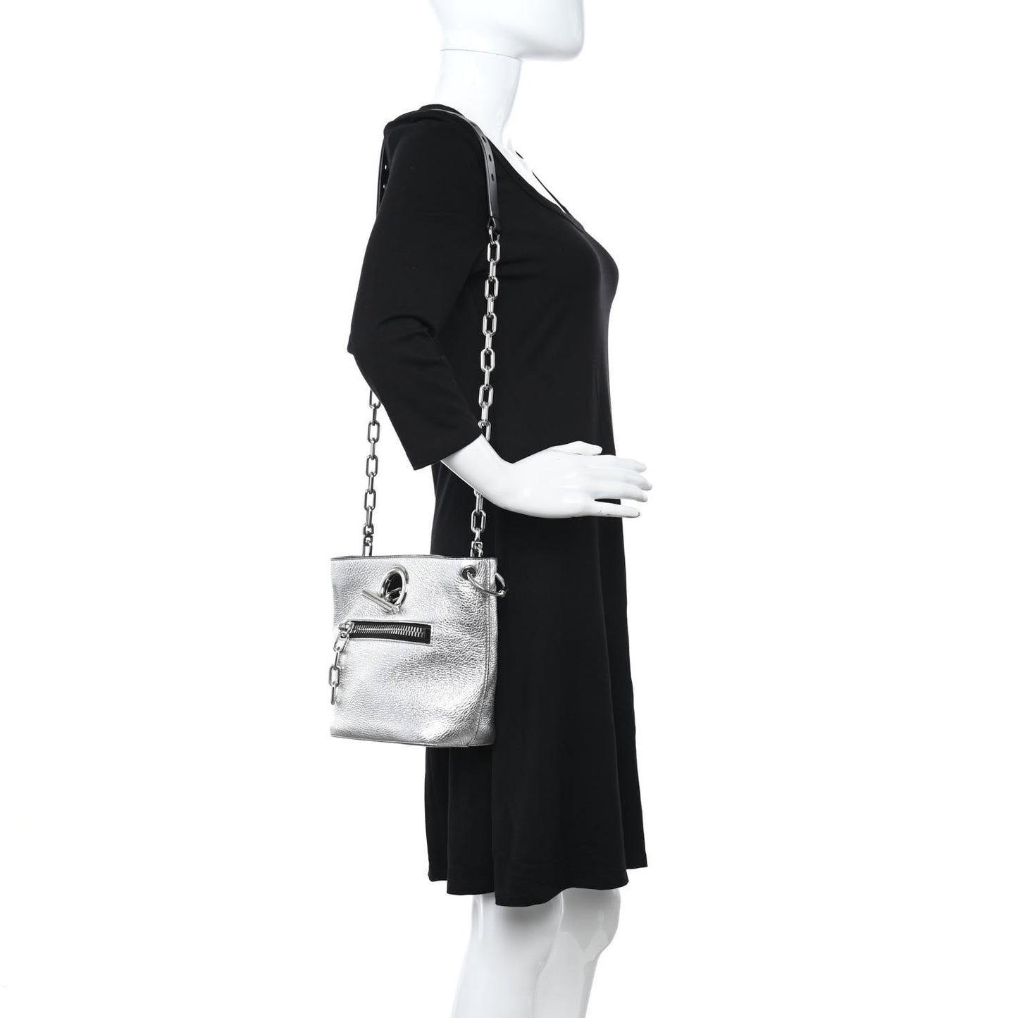 Metallic Pebbled Calfskin Riot Bucket Bag Silver
