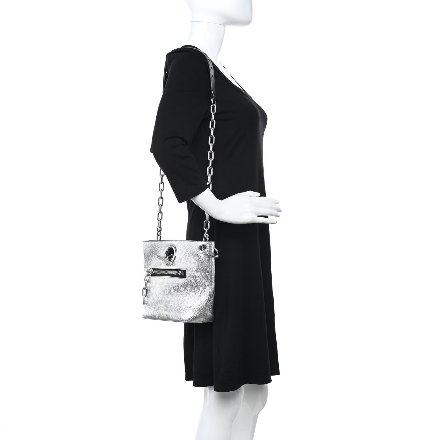 Alexander Wang Metallic Pebbled Calfskin Riot Bucket Bag Silver 2 of 10