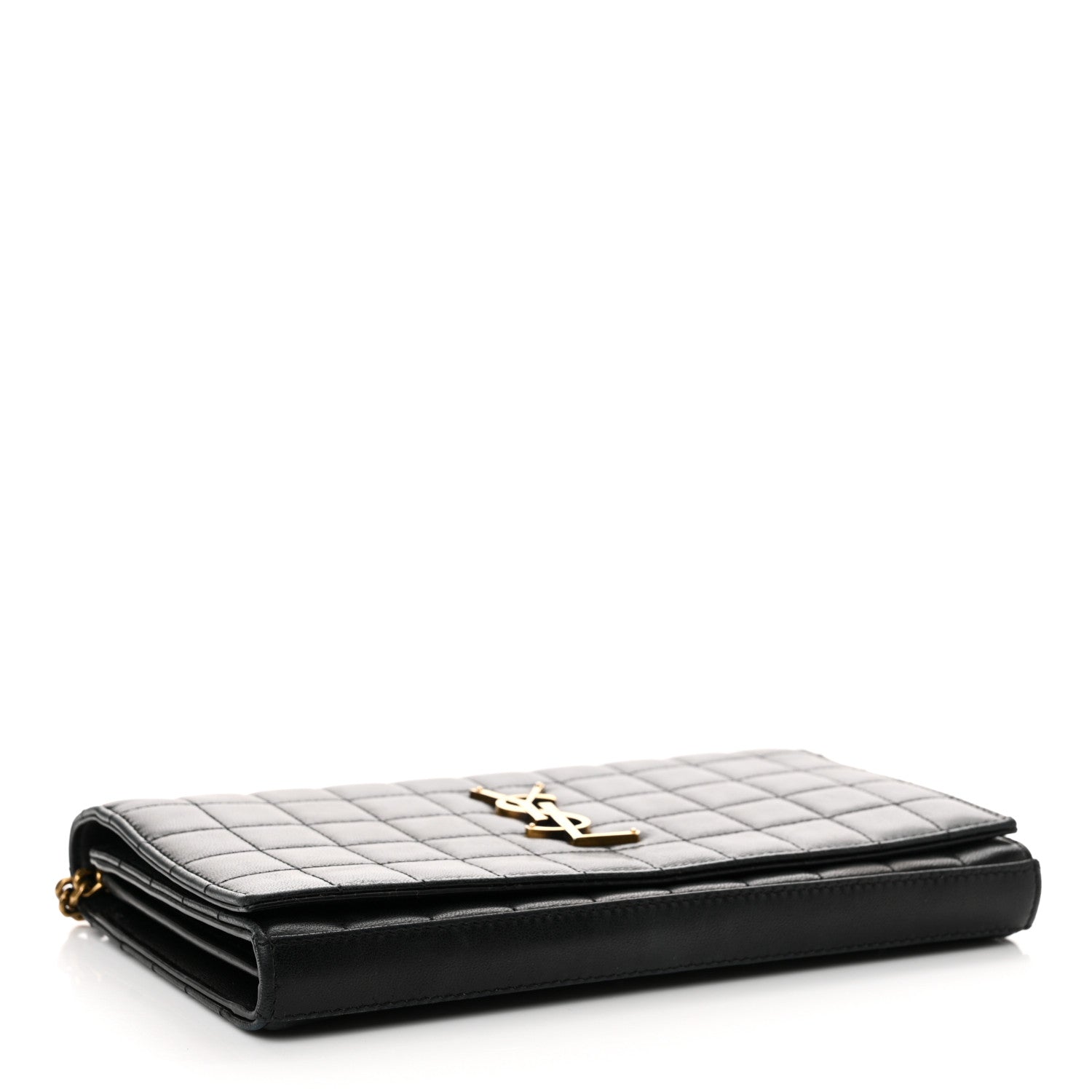 Saint Laurent Lambskin Carre Quilted Cassandre Chain Wallet Black 4 of 23