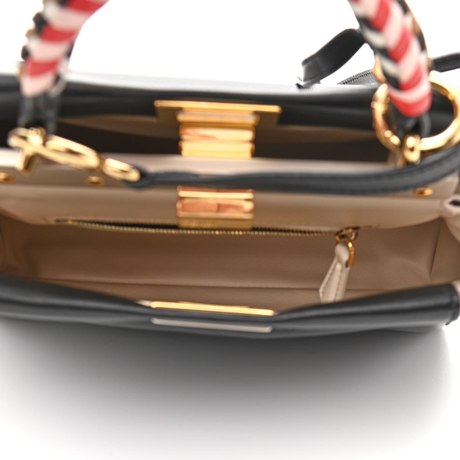 Fendi Nappa Vitello Century Woven Handle Mini Peekaboo Iconic Satchel Black Confetto Multicolor 5 of 11