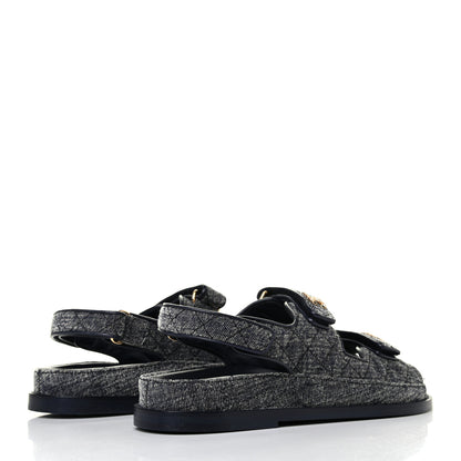Chanel Velvet Velcro Dad Sandals 39 Grey 3 of 4