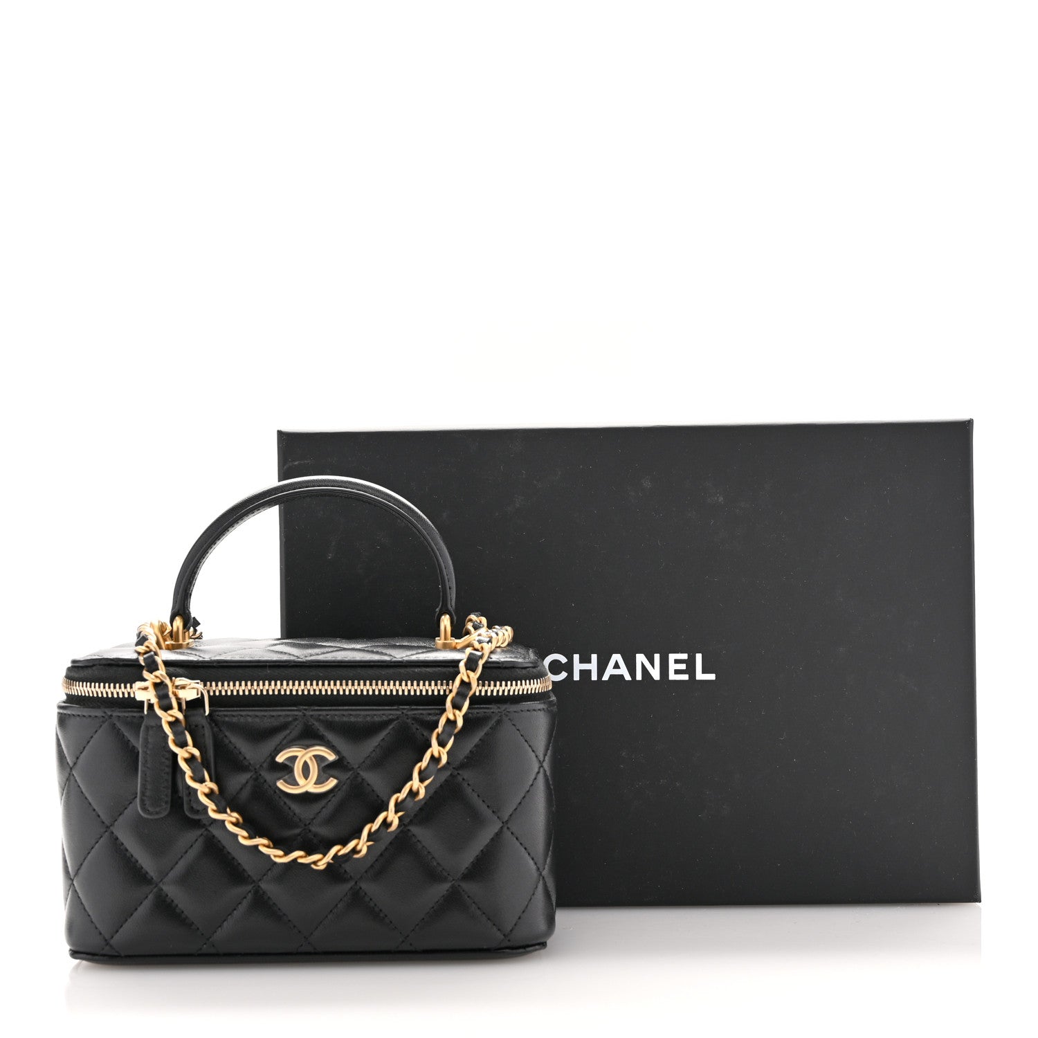 Chanel Lambskin Quilted Small Top Handle Vanity Case With Chain Black 11 of 11