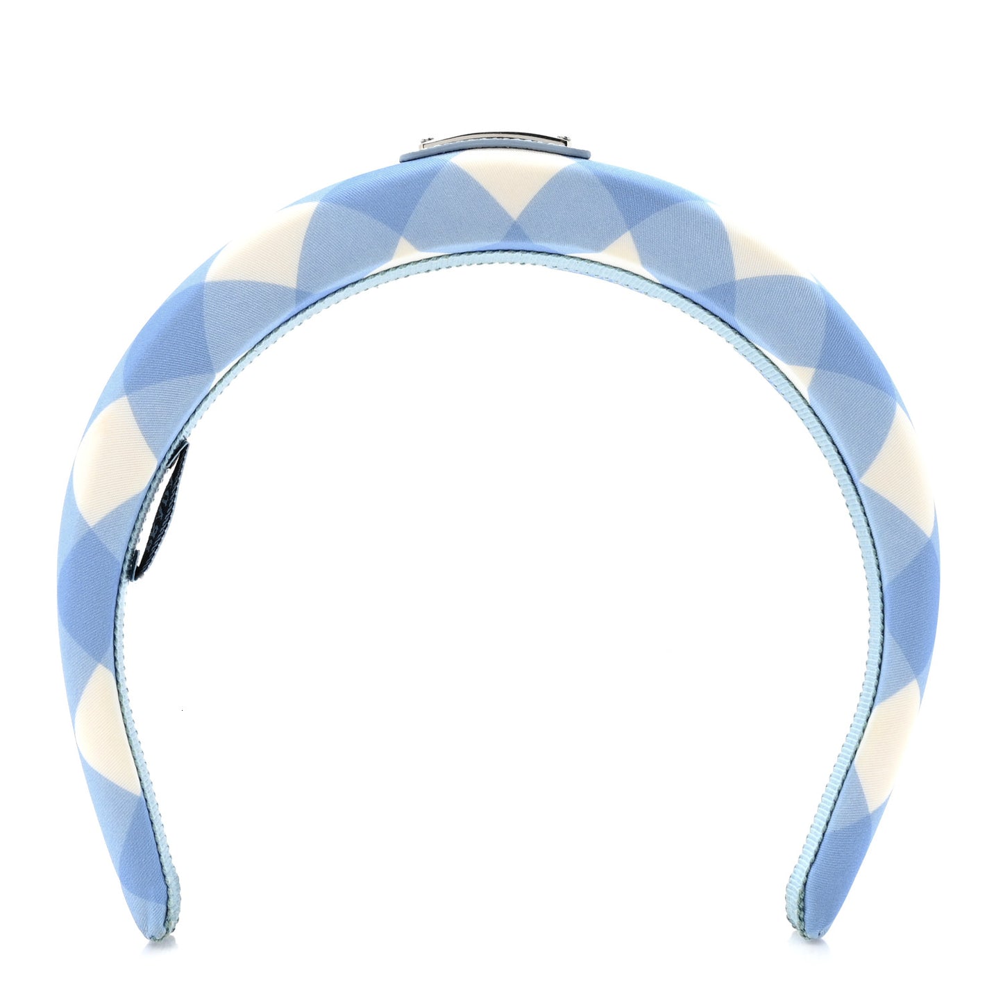Re-Nylon Gingham Check Printed Triangle Logo Headband Light Blue