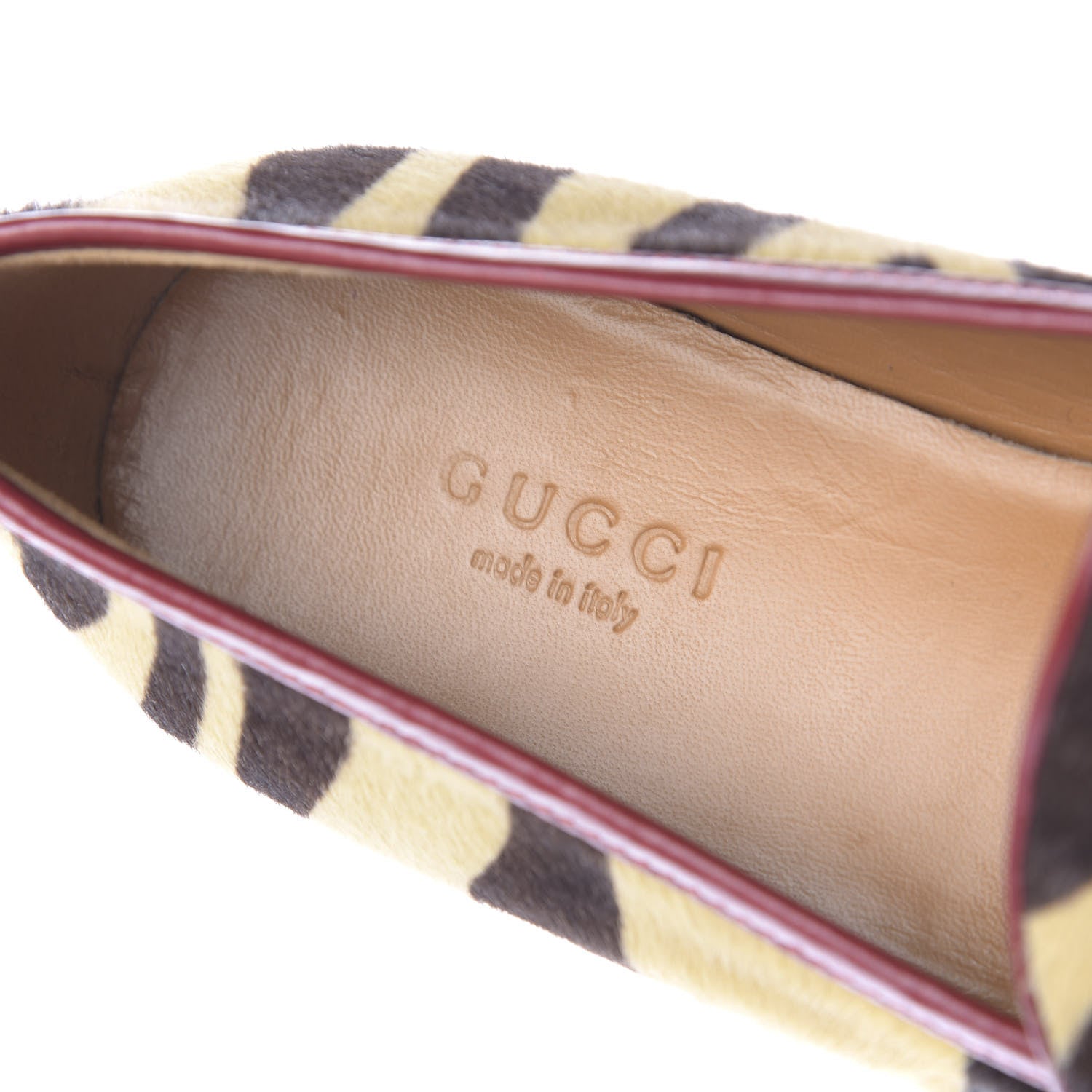 Gucci Calf Hair Tiger Print Womens Jordaan Loafers 37 Natural Black Romantic Cherry 8 of 11