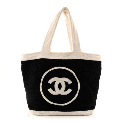 Chanel Terry Cotton CC Beach Tote Towel Set Black White 1 of 12