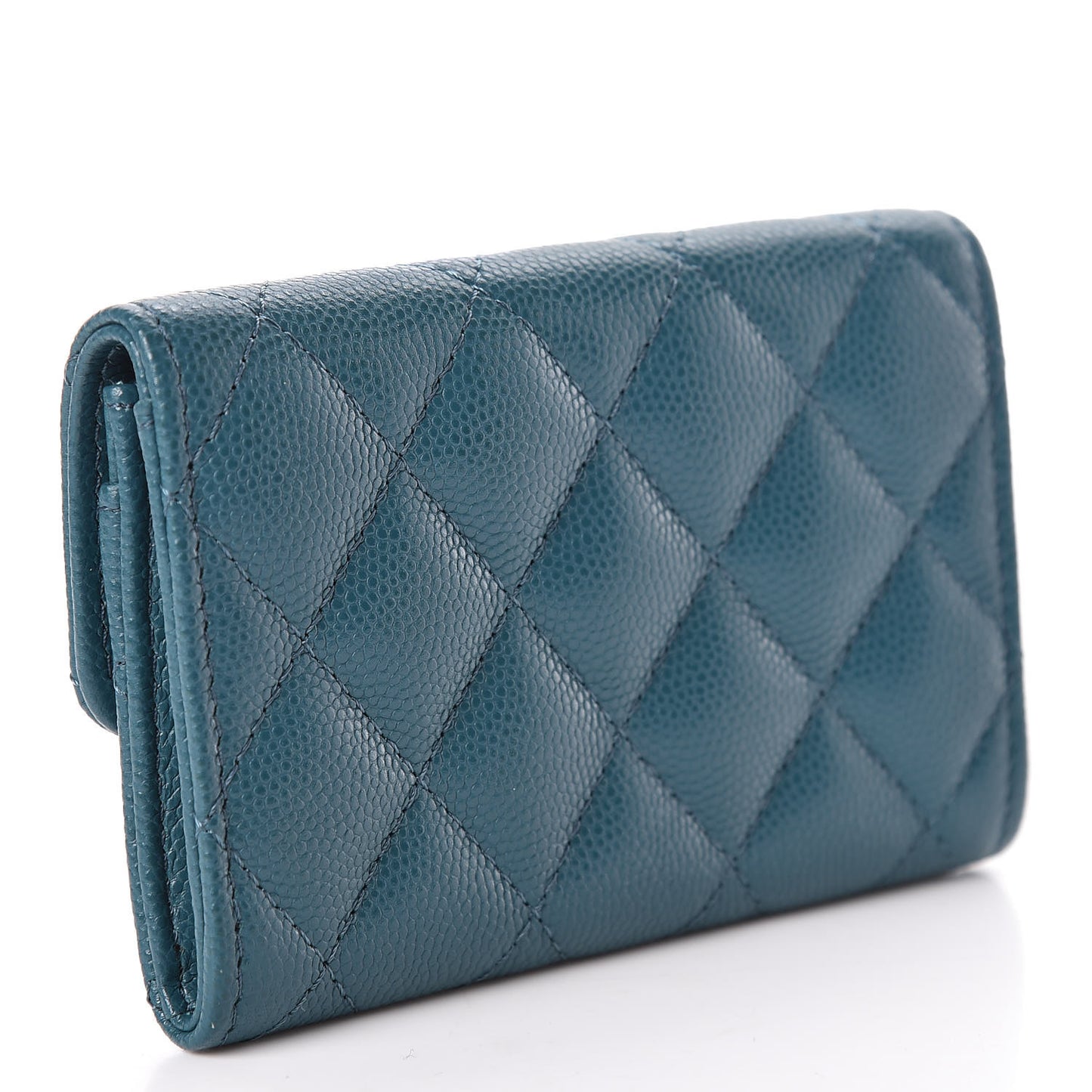 Caviar Quilted Flap Card Holder Dark Turquoise
