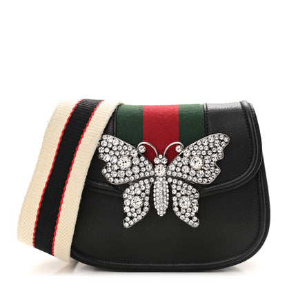 Gucci Calfskin Web Crystal Butterfly Stripe Small Totem Shoulder Bag Black 1 of 11
