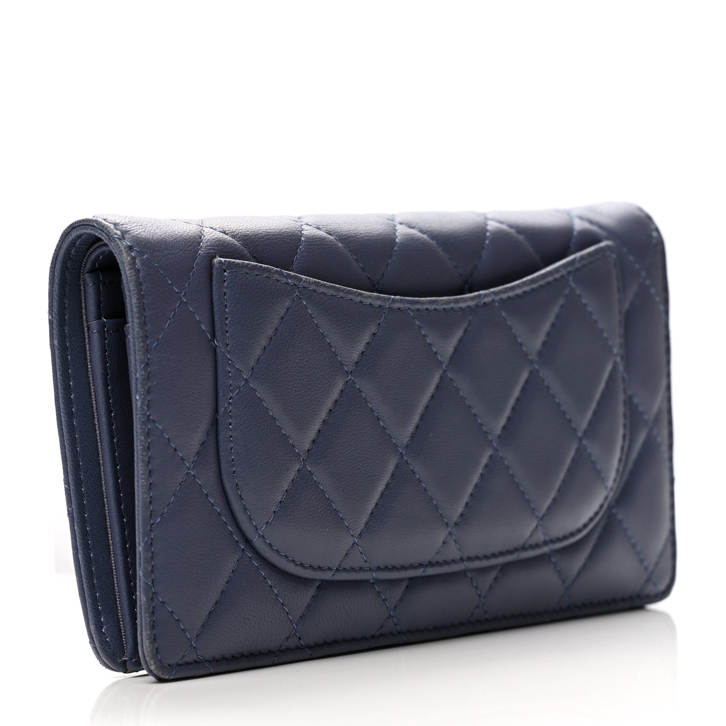 Lambskin Quilted Yen Wallet Blue
