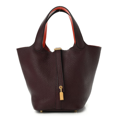 Hermes Taurillon Clemence Swift Eclat Picotin Lock 18 PM Prune Orange Poppy 1 of 10