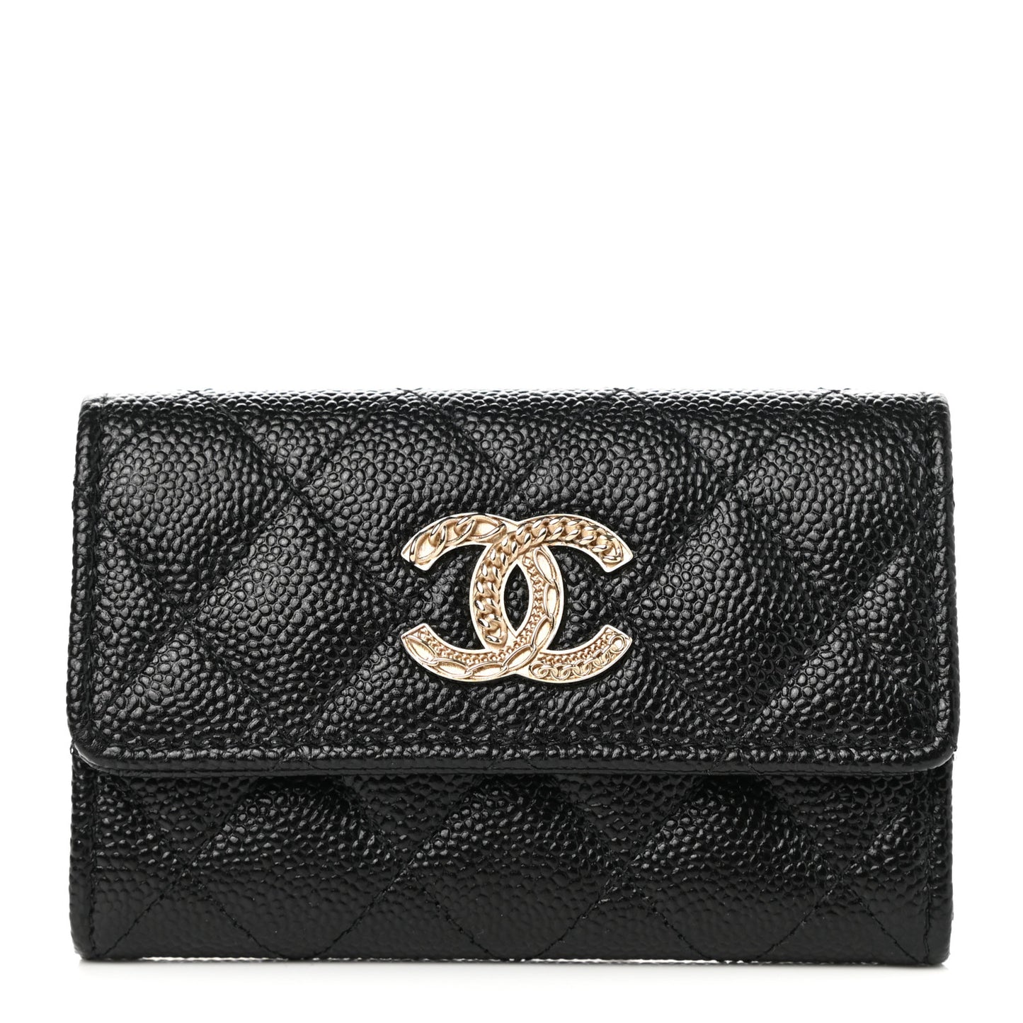 Caviar Quilted Chain CC Flap Card Holder Black