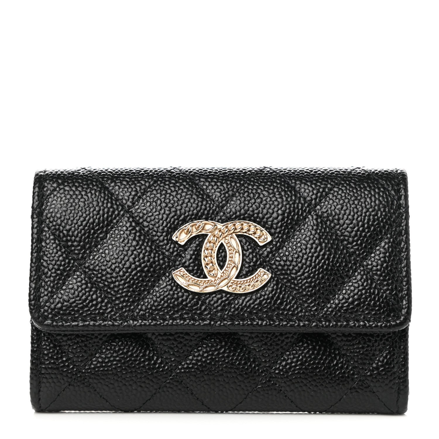 Chanel Caviar Quilted Chain CC Flap Card Holder Black 1 of 8