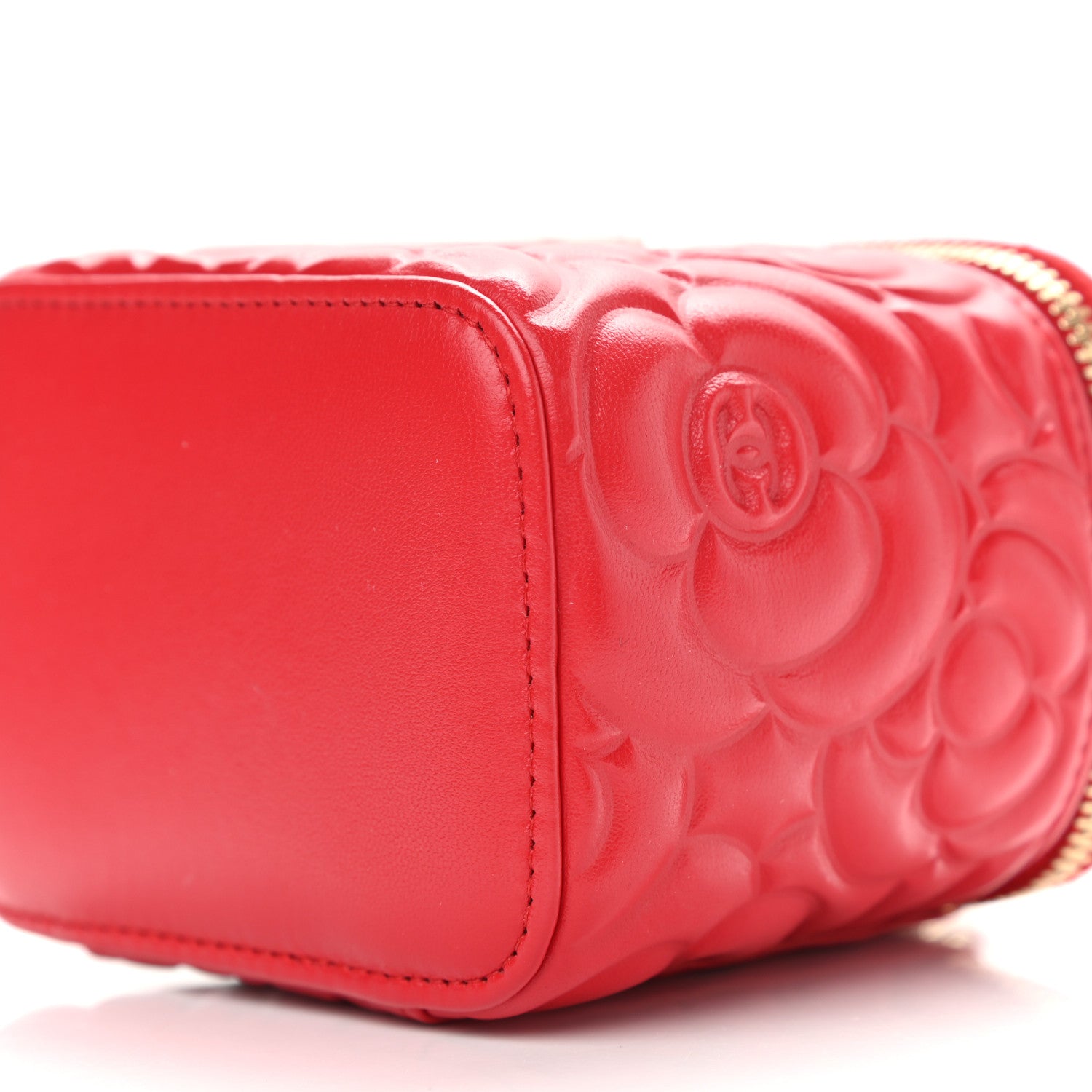 Chanel Lambskin Camellia Embossed Mini Vanity Case With Chain Red 9 of 10