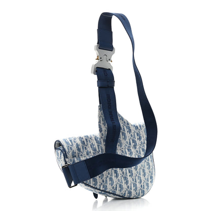 Christian Dior Denim Jacquard Oblique Kasuri Mens Saddle Bag Kasuri Blue White 3 of 9