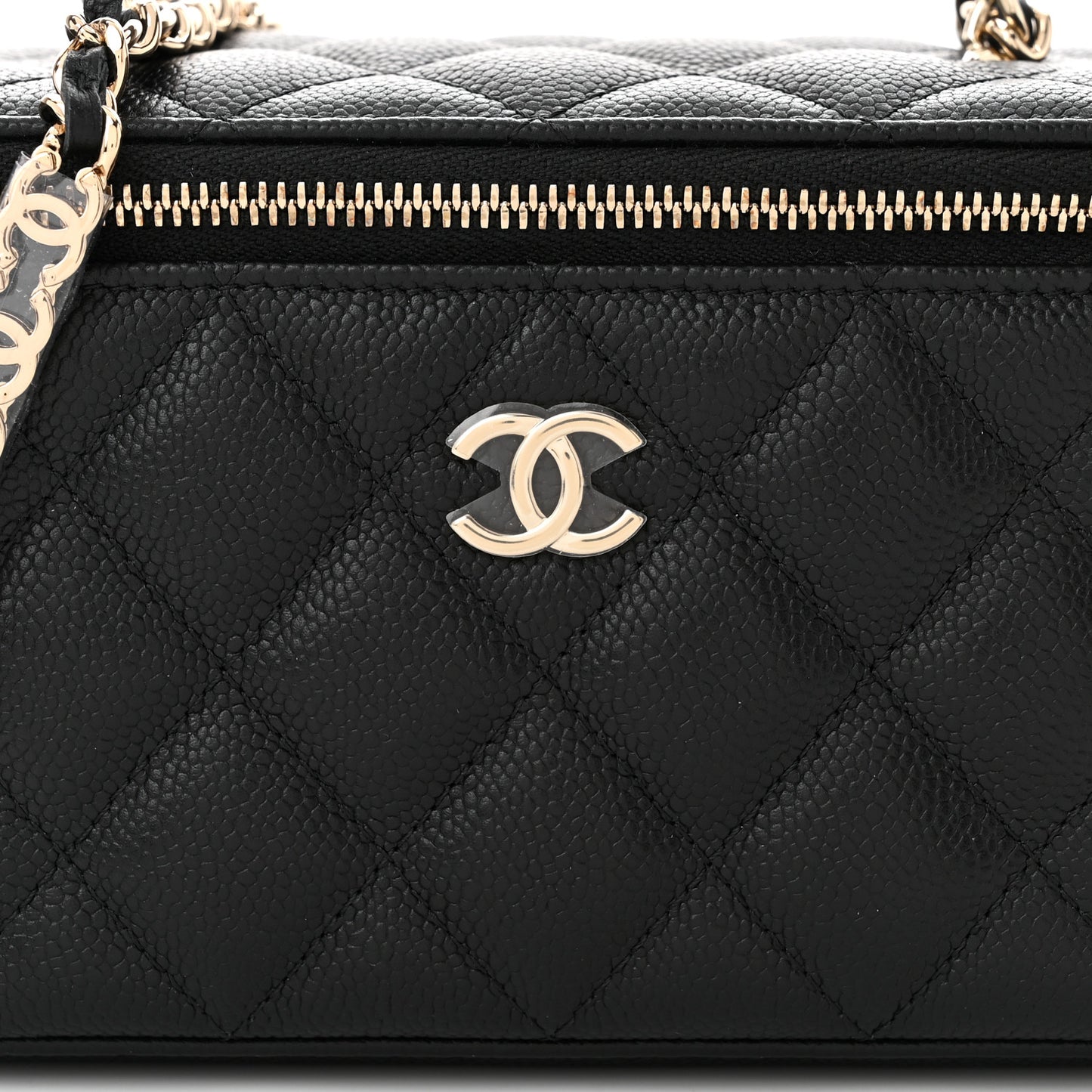 Caviar Quilted Small Tiny CC Vanity Case With Chain Black