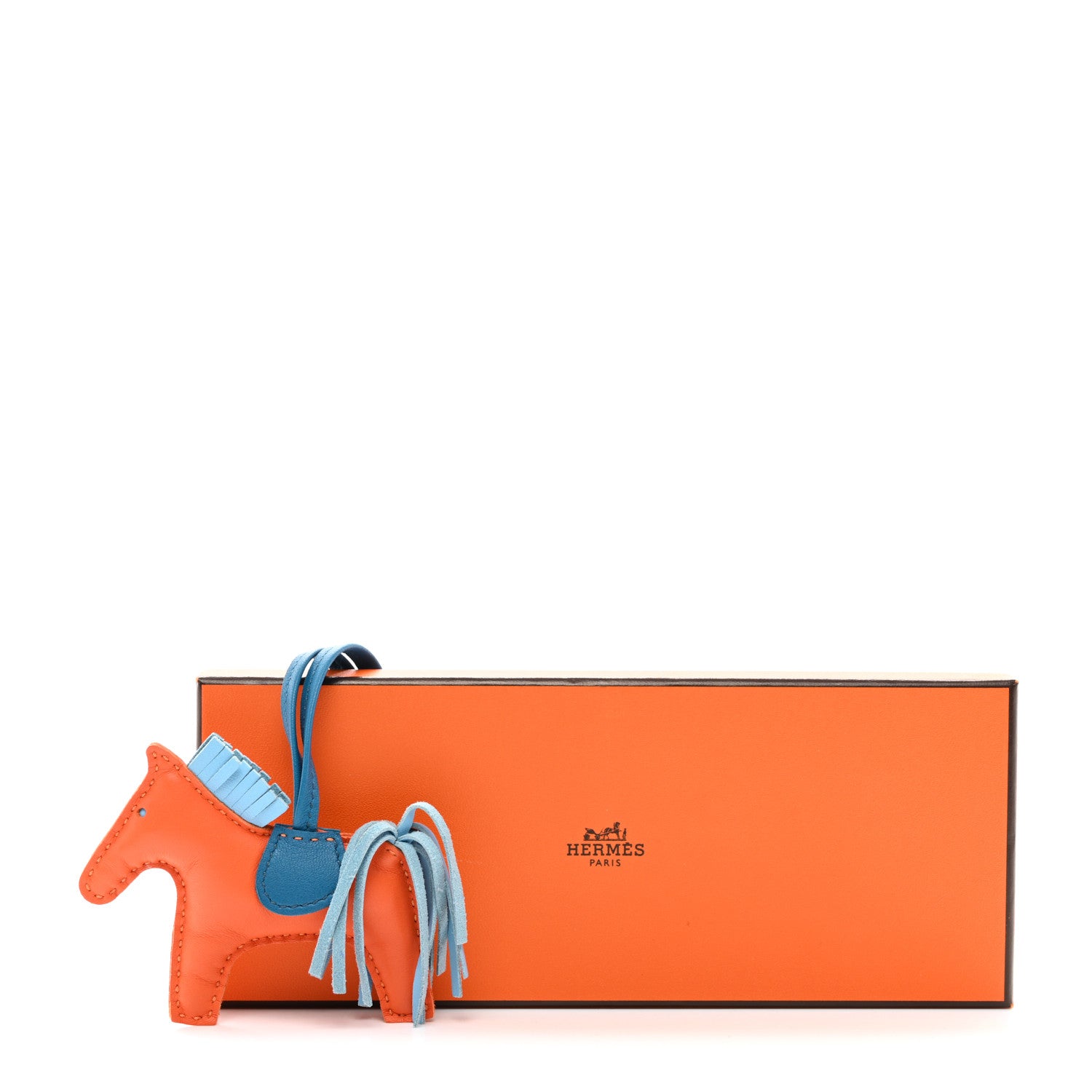 Hermes Milo Lambskin Grigri Rodeo Horse Bag Charm PM Orange Poppy Celeste Cobalt 4 of 4