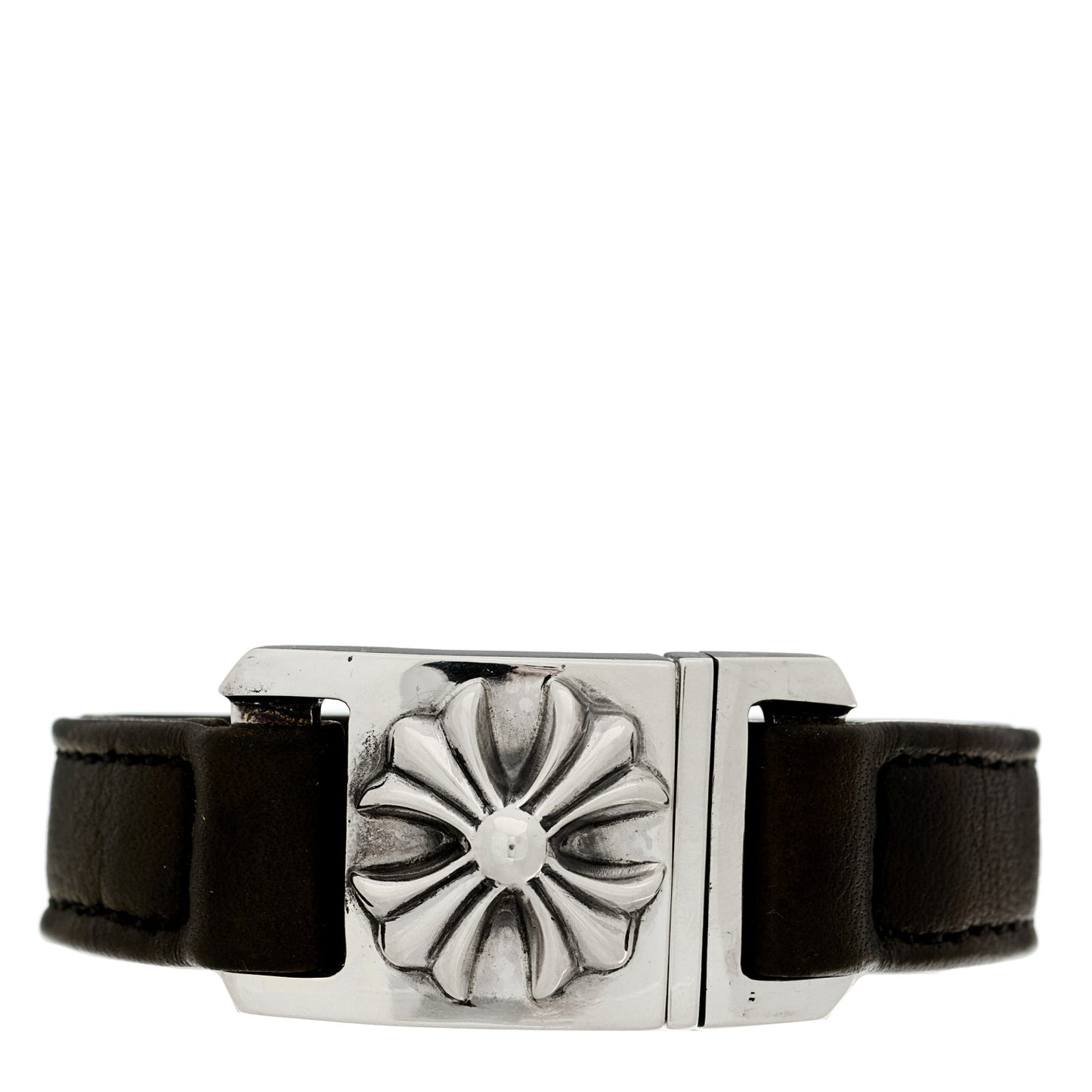 Sterling Silver Leather Maltese Cross Bracelet