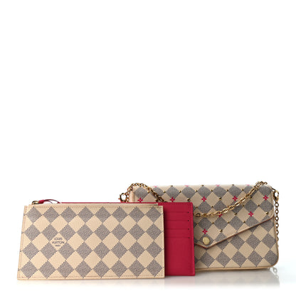 Louis Vuitton Damier Azur Studded Pochette Felicie Chain Wallet Fuchsia 3 of 10