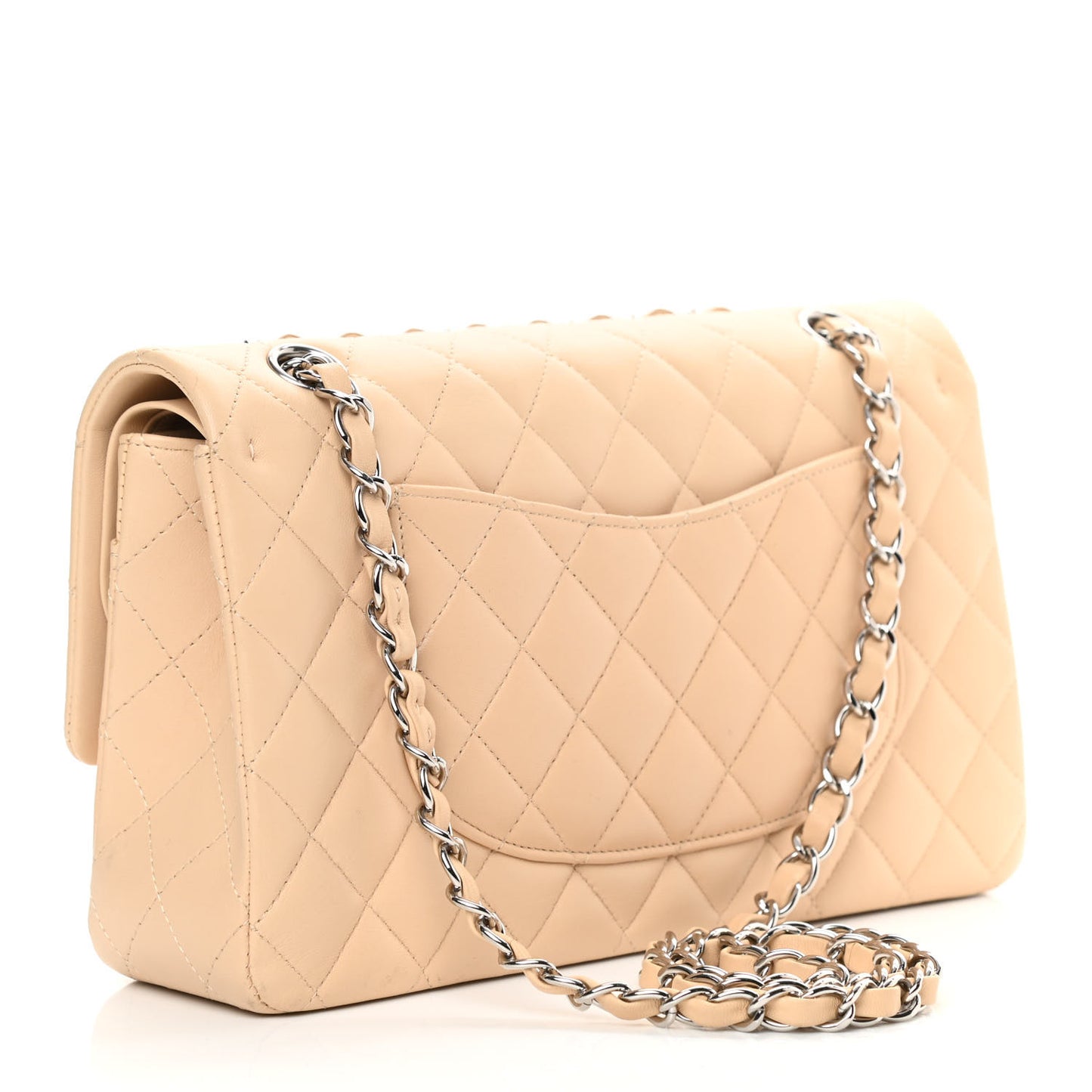 Lambskin Quilted Medium Double Flap Beige