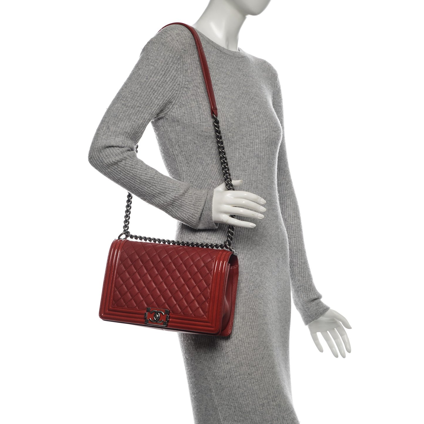 Patent Goatskin Quilted New Medium Boy Flap Red