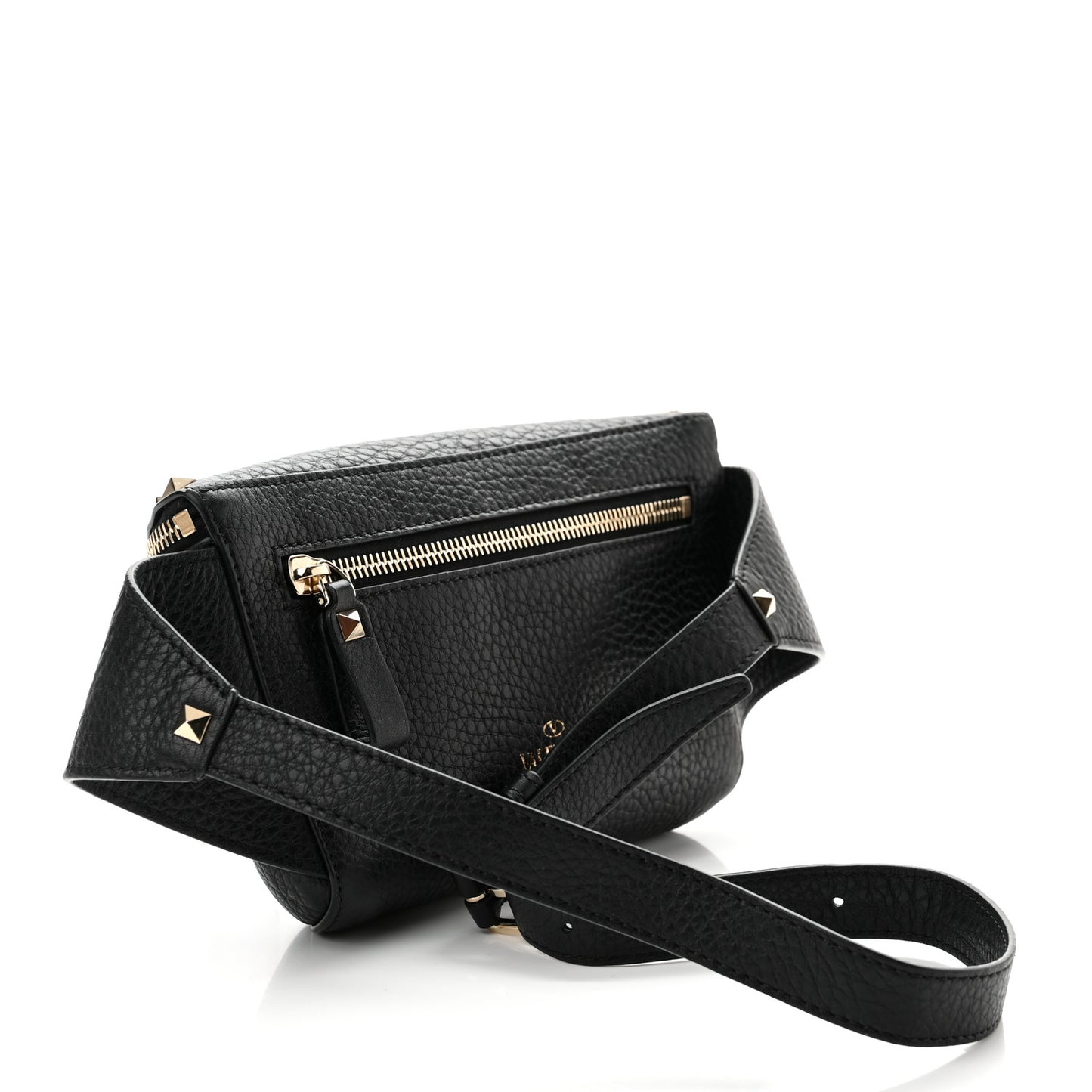 Grainy Calfskin Rockstud Belt Bag Black
